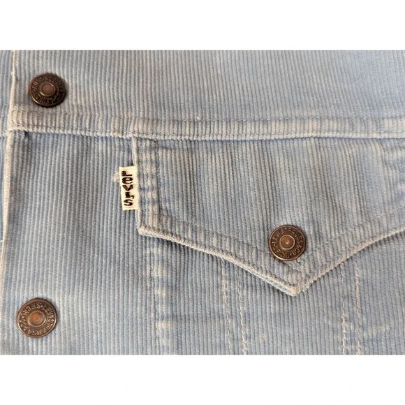 Vintage 70s‎ Made In USA Levi's Type 3 Corduroy Trucker Jacket Baby Blue Size 22 - Picture 2 of 9